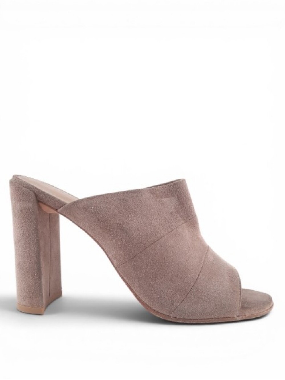 $455 STUART WEITZMAN Taupe Mule Minimalist Suede Block Heel Open Toe Leather 10